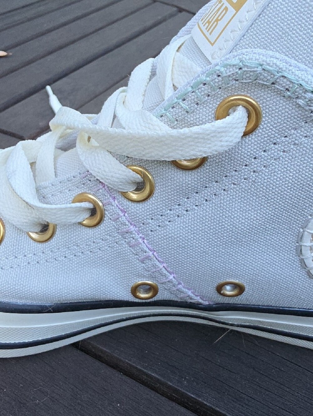 Converse Gray High Top Chuck Taylor Sneakers with Gold Eyelets - Picture 4 of 9